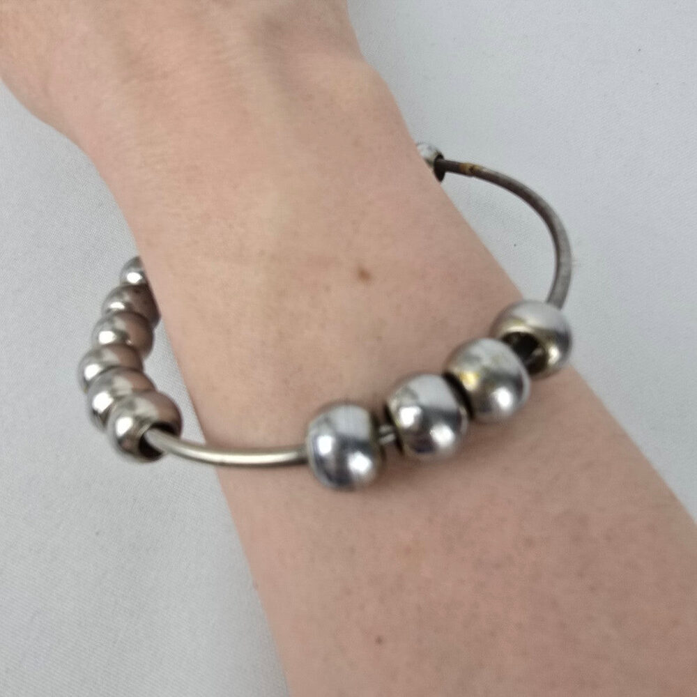 Silver Tone Beaded Large Bangle Bracelet